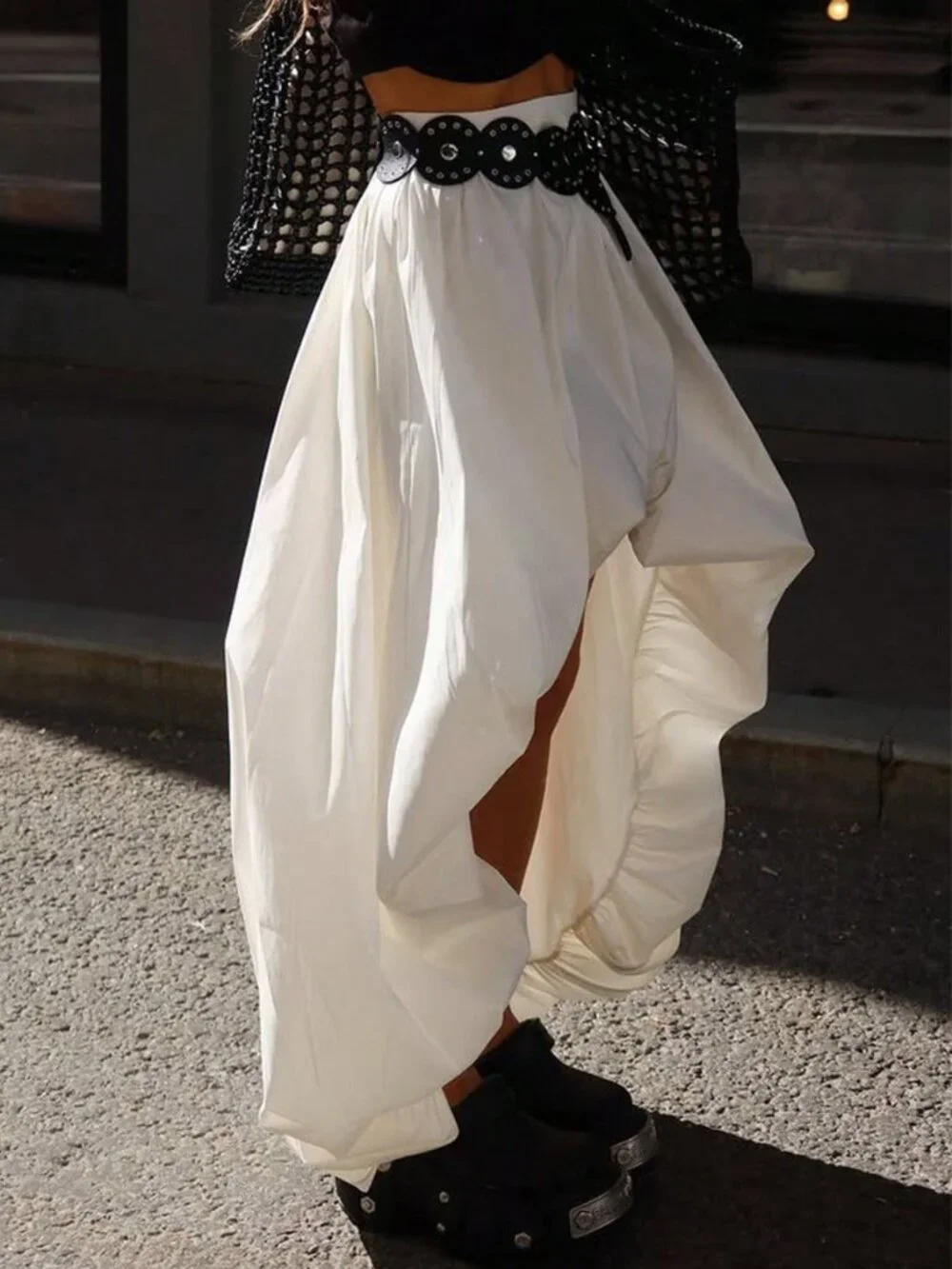 White Sexy Women's High Low Asymmetrical Long Maxi Skirt